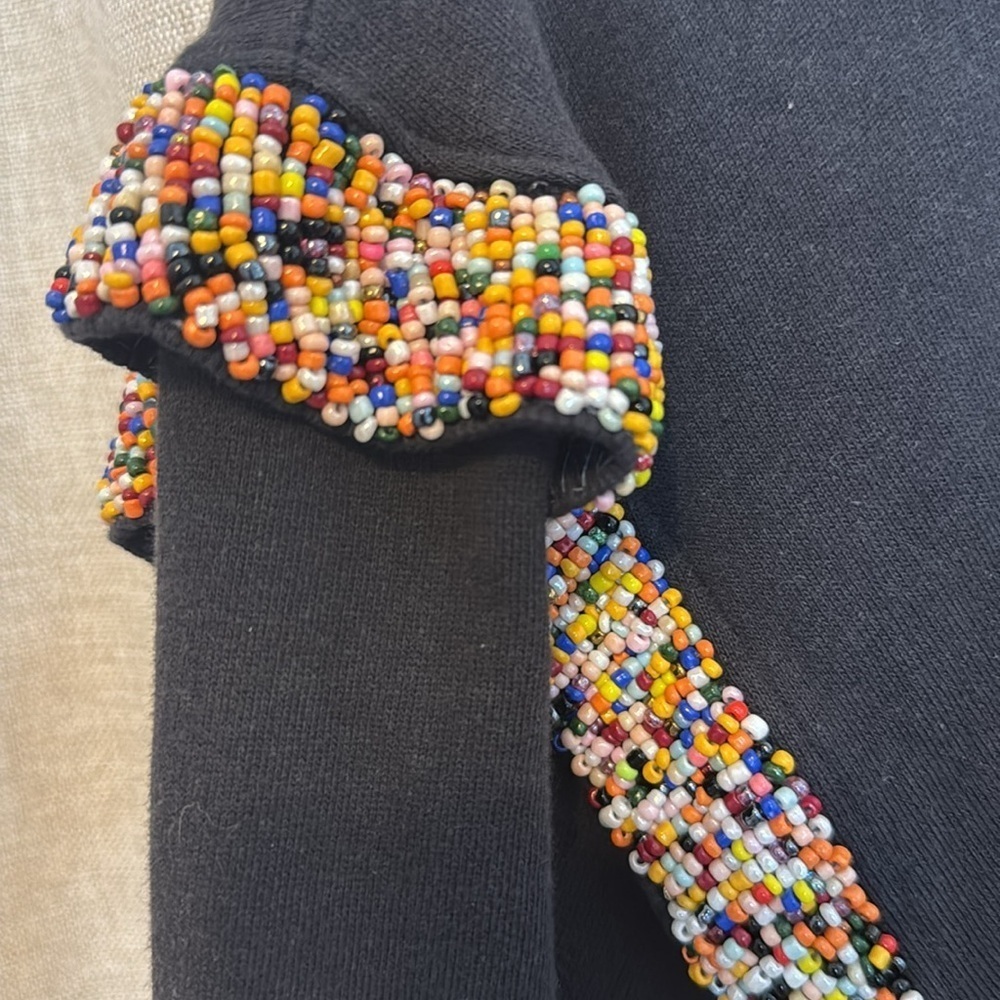 Gold and Silver Woman’s Black Sweatshirt with Colorful Beaded Ruffle Details Med - Picture 4 of 7